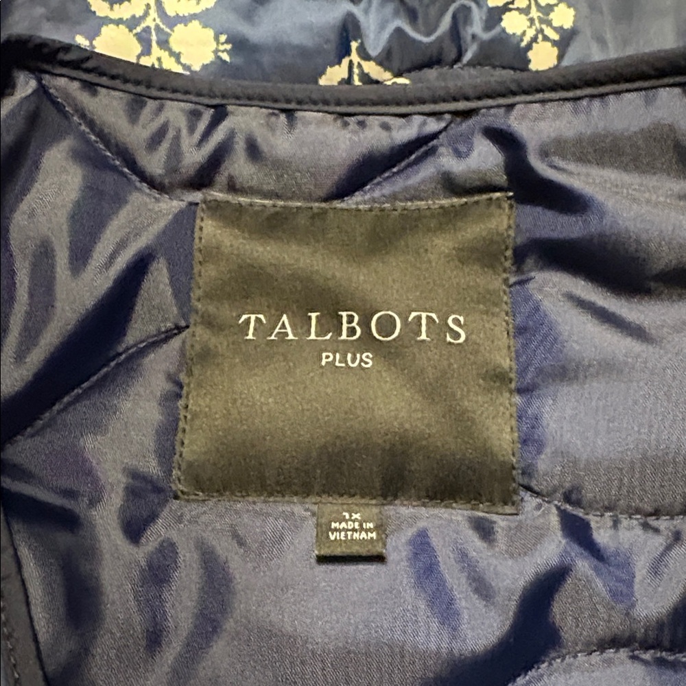 TALBOTS Quilted Collarless Jacket in Ditsey Foulard Navy/White Size 1X - Picture 11 of 12